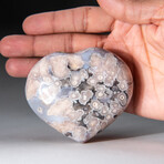 Genuine Polished Flower Agate Heart With A Black Velvet Pouch // Medium