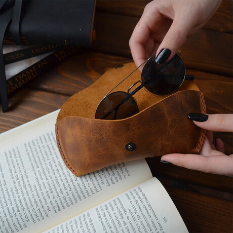 Genuine Leather Glasses Case // Camel