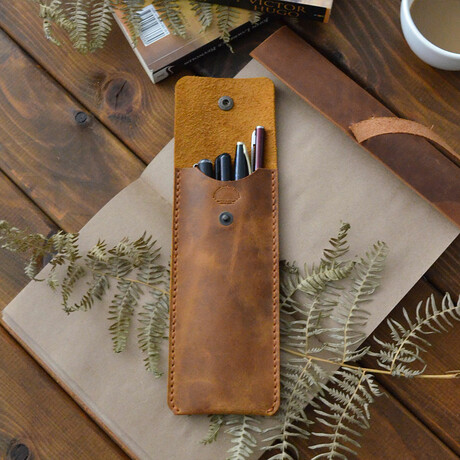 Genuine Leather Pencil Case // Camel