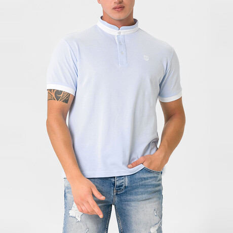Ebenezer Contrast Stripe Mock Neck Shirt // Baby Blue (S)