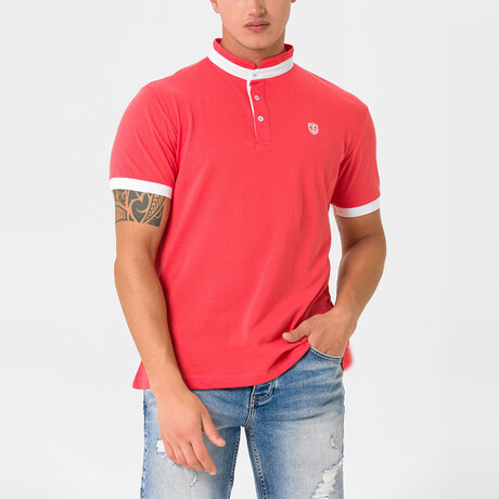 Ebenezer Contrast Stripe Mock Neck Shirt // Pink (S)