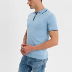 Stellan Contrast Trim Zip-Up Polo Shirt // Light Blue (3XL)
