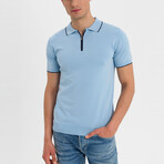 Stellan Contrast Trim Zip-Up Polo Shirt // Light Blue (3XL)