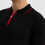 Stellan Contrast Trim Zip-Up Polo Shirt // Black (3XL)