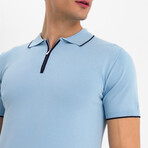 Stellan Contrast Trim Zip-Up Polo Shirt // Light Blue (3XL)