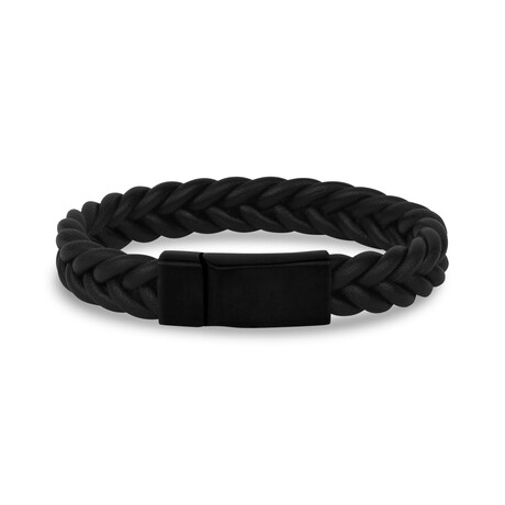 Flat Braided Leather Bracelet // 12mm // Black (7.5")