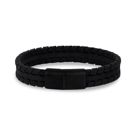 Tire Track Leather Bracelet // 12mm // Black (7.5")