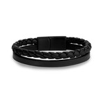 Double Strand Leather Bracelet + Clasp // 11mm // Black (7.5")