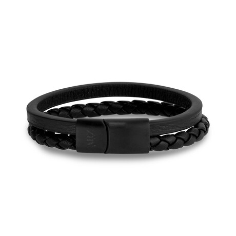 Double Strand Leather Bracelet + Clasp // 11mm // Black (7.5")