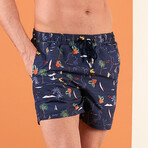 Patterned Sea Swim Shorts // Navy (S)