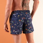 Patterned Sea Swim Shorts // Navy (S)