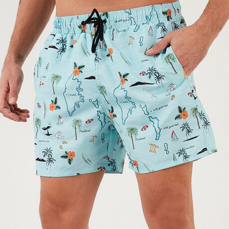 Patterned Sea Swim Shorts // Turquoise (S)