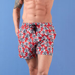 Palm Tree Swim Shorts // Red (S)