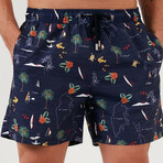 Patterned Sea Swim Shorts // Navy (S)