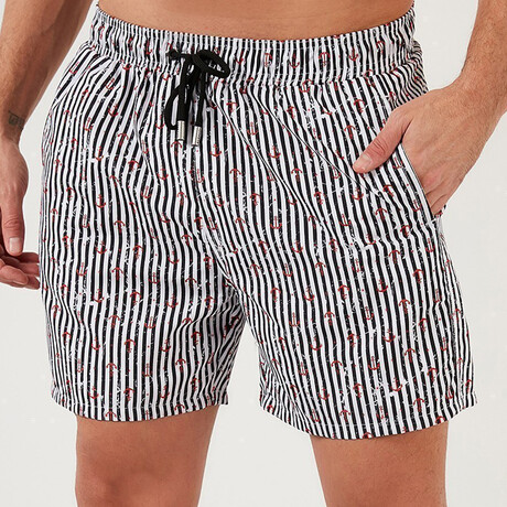 Striped Swim Shorts // Black + White (S)