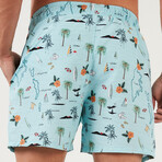 Patterned Sea Swim Shorts // Turquoise (S)