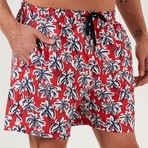 Palm Tree Swim Shorts // Red (S)