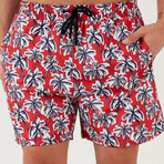 Palm Tree Swim Shorts // Red (S)