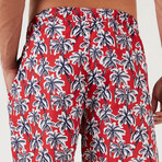 Palm Tree Swim Shorts // Red (S)