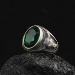 Bull Ring with Lab Emerald (5.5)