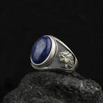 Lion Ring with Lapis Lazuli (7.5)