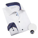 Contemporary Fit Dress Shirt with Geometric Pocket + Neck Pattern // White + Blue + Orange (US: 15.5R)