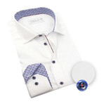 Contemporary Fit Dress Shirt with Abstract Pocket + Neck Pattern // White + Indigo (US: 15R)