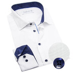 Contemporary Fit Dress Shirt with Wave Pocket + Neck Pattern // White + Blue (US: 15R)