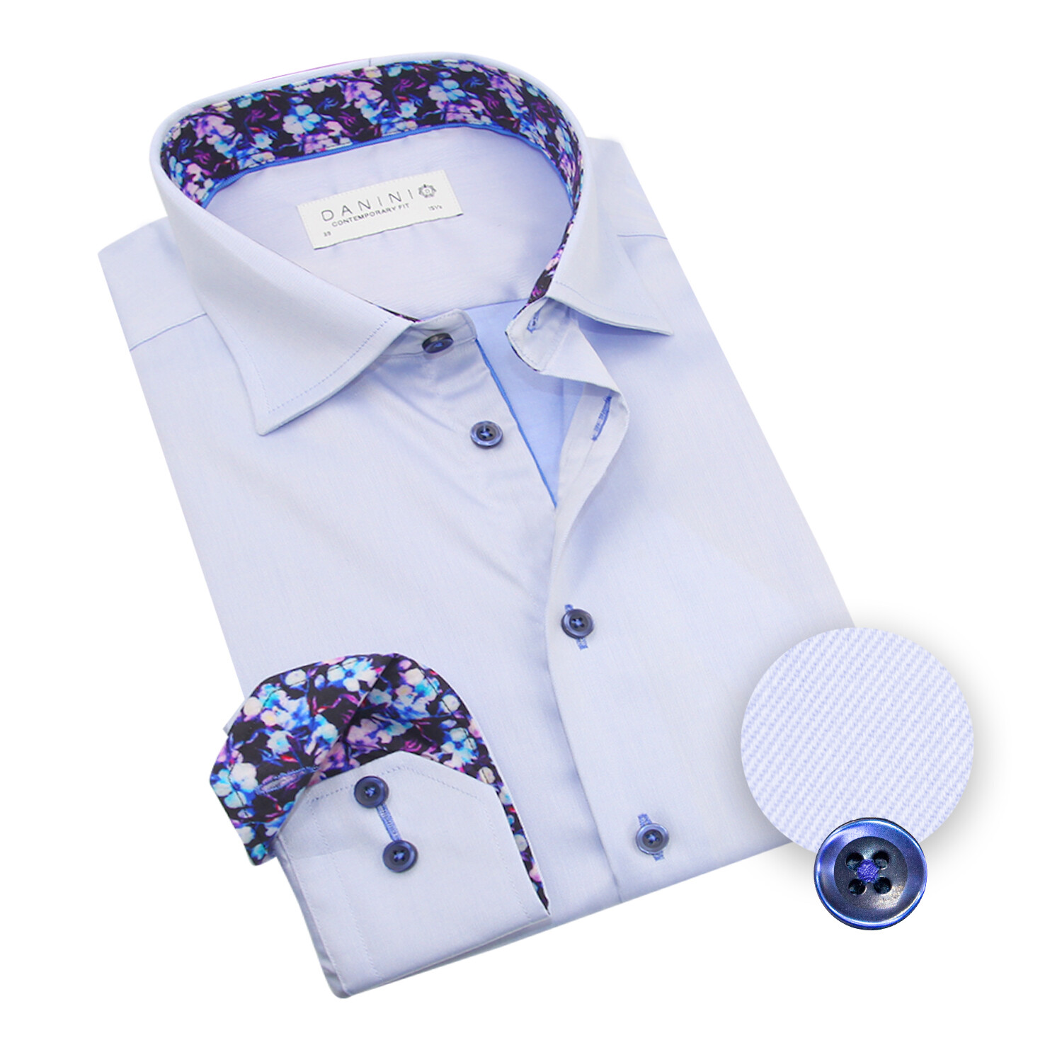 Contemporary Fit Dress Shirt with Floral Pocket + Neck Pattern // Light ...