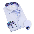 Contemporary Fit Dress Shirt with Floral Pocket + Neck Pattern // Light Blue + Blue + Purple (US: 15R)