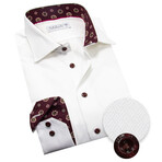 Contemporary Fit Dress Shirt with Vintage Pocket + Neck Pattern // White + Burgundy (US: 15R)