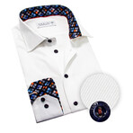 Contemporary Fit Dress Shirt with Geometric Pocket + Neck Pattern // White + Multicolor (US: 15.5R)