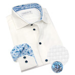 Contemporary Fit Dress Shirt with Leaf Pocket + Neck Pattern // White + Blue (US: 15R)