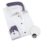 Contemporary Fit Dress Shirt with Floral Pocket + Neck Pattern // White + Multicolor (US: 17R)