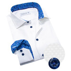 Contemporary Fit Dress Shirt with Abstract Pocket + Neck Pattern // White + Aqua Blue (US: 15R)
