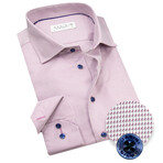 Contemporary Fit Dress Shirt with Houndstooth Thread Work // Pink + White (US: 15R)