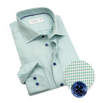 Contemporary Fit Dress Shirt with Houndstooth Thread Work // Green + White (US: 15R)