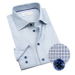 Contemporary Fit Dress Shirt with Square Thread Work // Blue (US: 15R)
