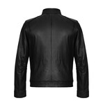 Slim Fit // Mock Neck Chest Detail Racer Leather Jacket // Black (3XL)