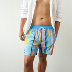 The Surfboard Blue Swim Shorts // Blue + Yellow + Pink (S)