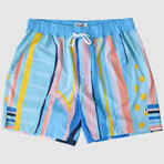 The Surfboard Blue Swim Shorts // Blue + Yellow + Pink (2XL)