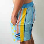 The Surfboard Blue Swim Shorts // Blue + Yellow + Pink (L)