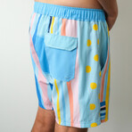 The Surfboard Blue Swim Shorts // Blue + Yellow + Pink (XL)