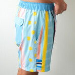 The Surfboard Blue Swim Shorts // Blue + Yellow + Pink (M)