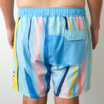 The Surfboard Blue Swim Shorts // Blue + Yellow + Pink (XL)