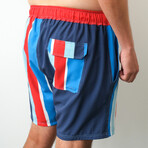 The Sunday Sailing Swim Shorts // Red + Navy + Blue (2XL)