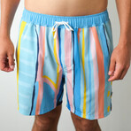 The Surfboard Blue Swim Shorts // Blue + Yellow + Pink (S)