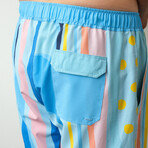 The Surfboard Blue Swim Shorts // Blue + Yellow + Pink (XS)