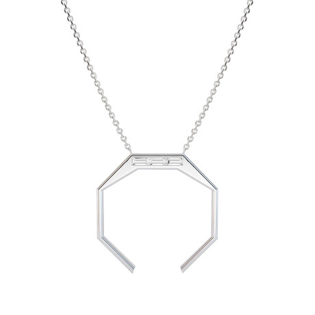 Angles 18K White Gold Diamond Medium Octagon Pendant Necklace // 16"-18" // Store Display