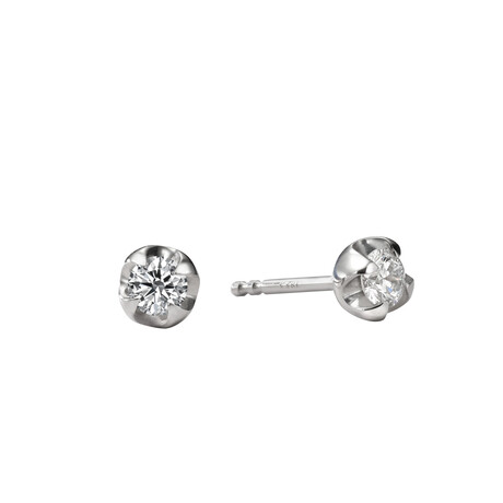 Q 18K White Gold Diamond Stud Earring // New